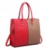 LT1666 - Miss Lulu Split Front Design Medium Tote Handbag Red and Brown LT1666 - Miss Lulu Split Front Design Medium Tote Handbag Red and Brown